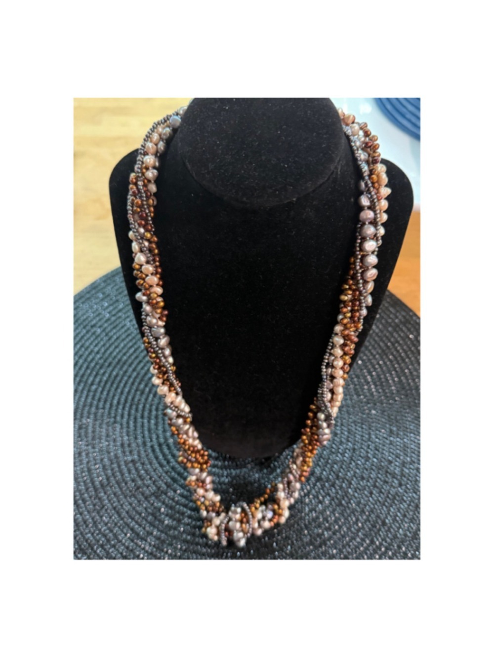 Brown Gold Pearl and Amber Tone Jewelry Set One Size - Picture 2 of 5